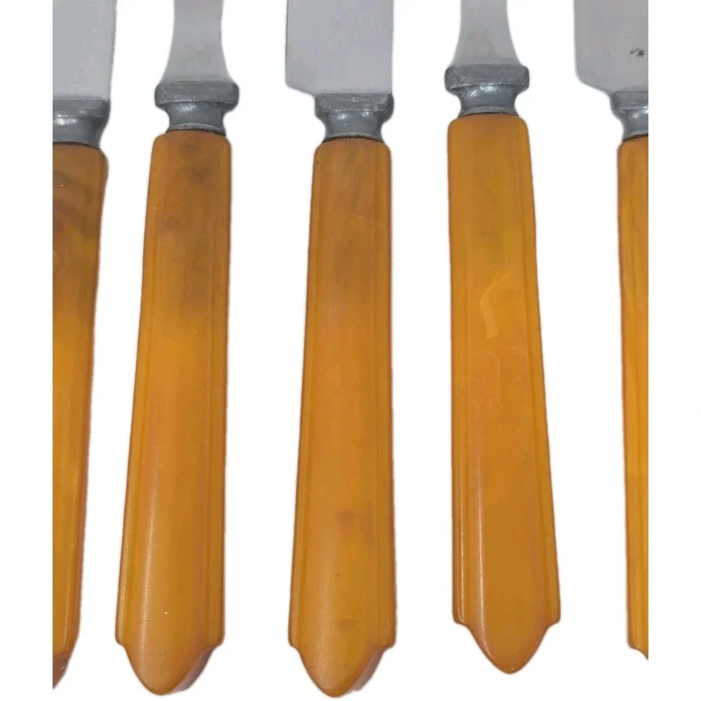 Butterscotch Bakelite Flatware‎ Knives and Forks Lot of 12 U25